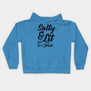 Salty and Lit for Jesus - Black Distress Kids Hoodie